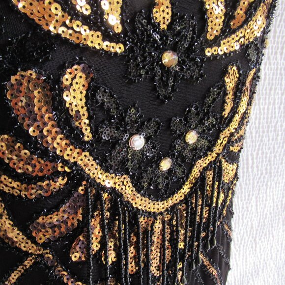 Fun Sequin Costume Dress Gold Black Fabric Custom Not cheap M L - Picture 7 of 15